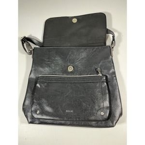 Relic Black Faux Leather Crossbody Purse Silver Zip Closures & Grommets